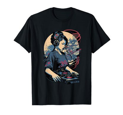 Geisha Dj Edm Japanese Kimono Vaporwave T-Shirt - Minimalist Print Unisex