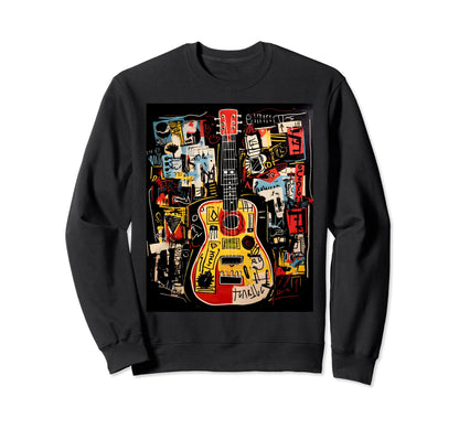 Distressed Acoustic Guitar Grunge Sweatshirt - Minimalist Print for Adults