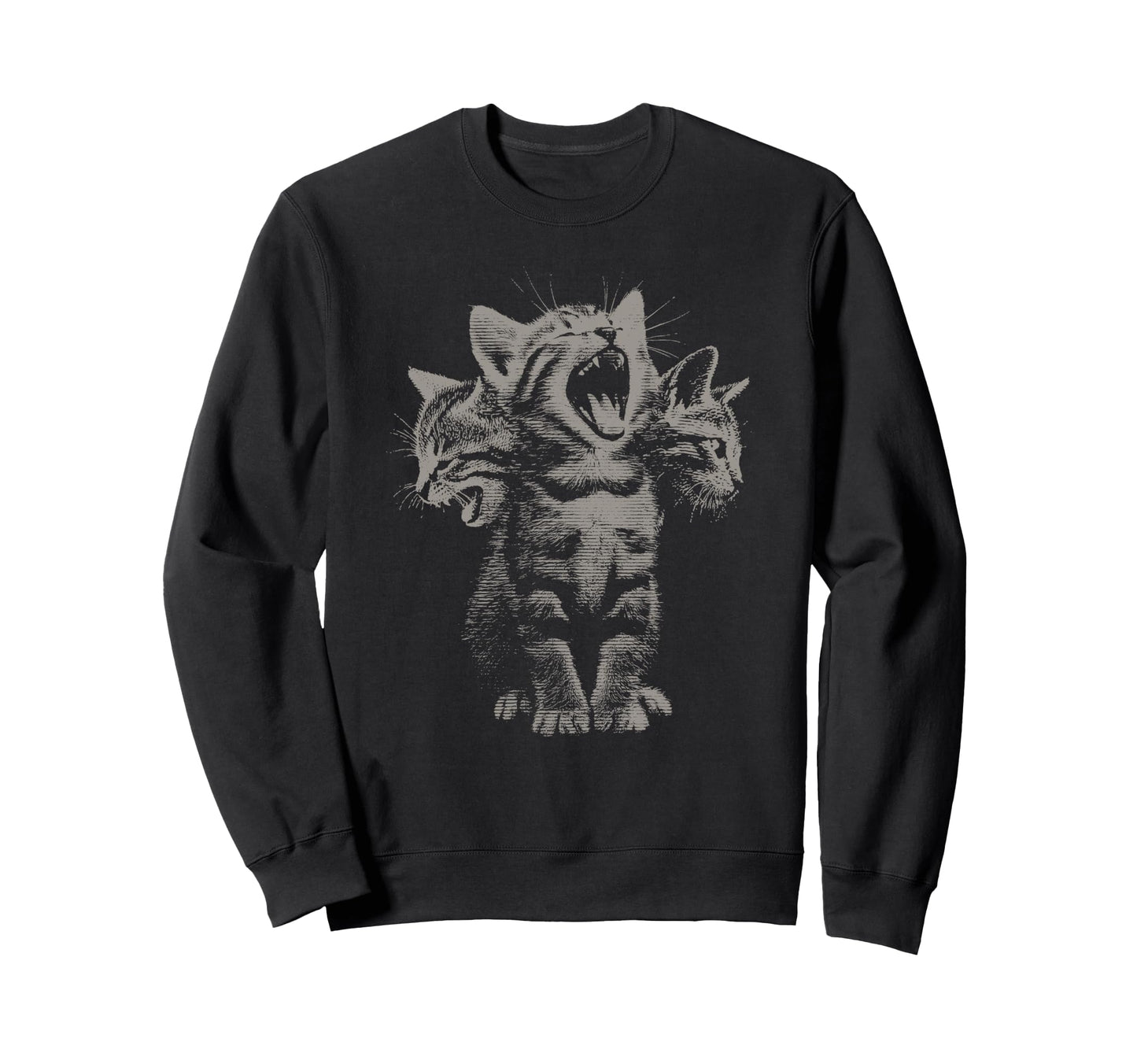 3 Headed Cat Funny Grunge Y2K 90S Sweatshirt - Minimalist Print for Adults