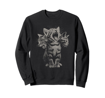 3 Headed Cat Funny Grunge Y2K 90S Sweatshirt - Minimalist Print for Adults