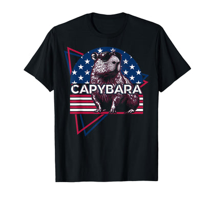 Capybara Capibara Us Flag T-Shirt - Casual Everyday Wear for Adults