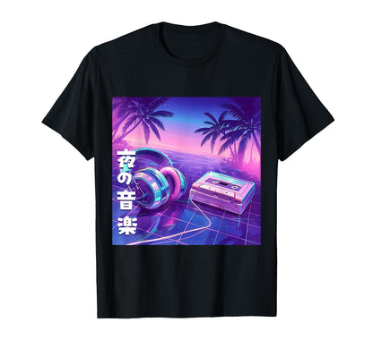 Night Music Headphone Casette Tape T-Shirt - Fun Novelty Design Unisex