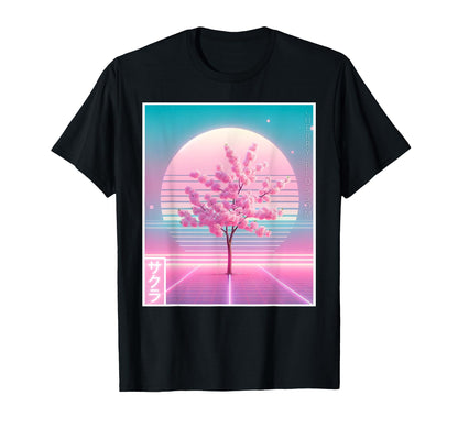Cherry Blossom Sakura Vaporwave T-Shirt - Minimalist Print for Adults