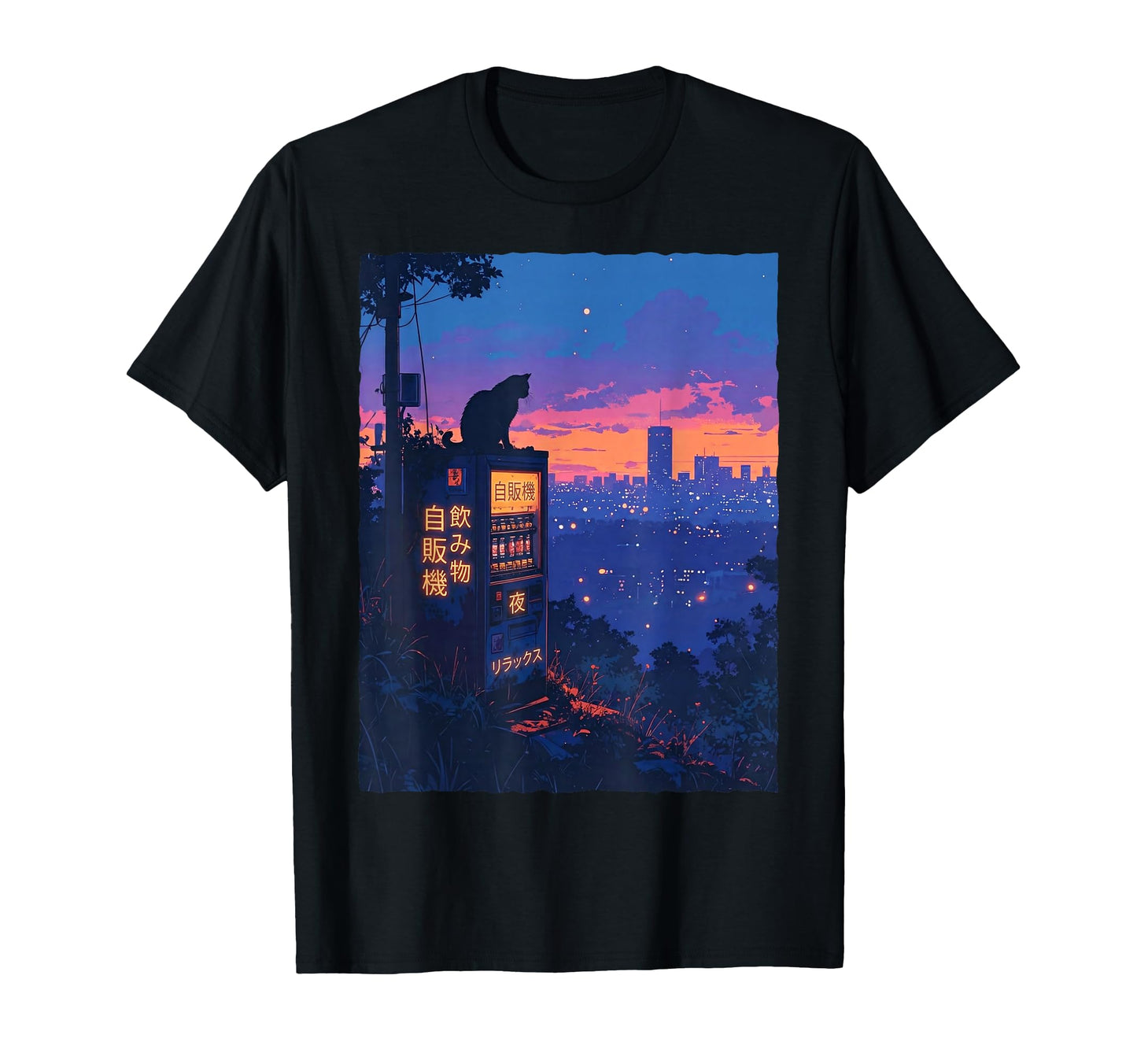 Lofi Anime Cat Japanese Vending T-Shirt - Custom Art Print Men Women