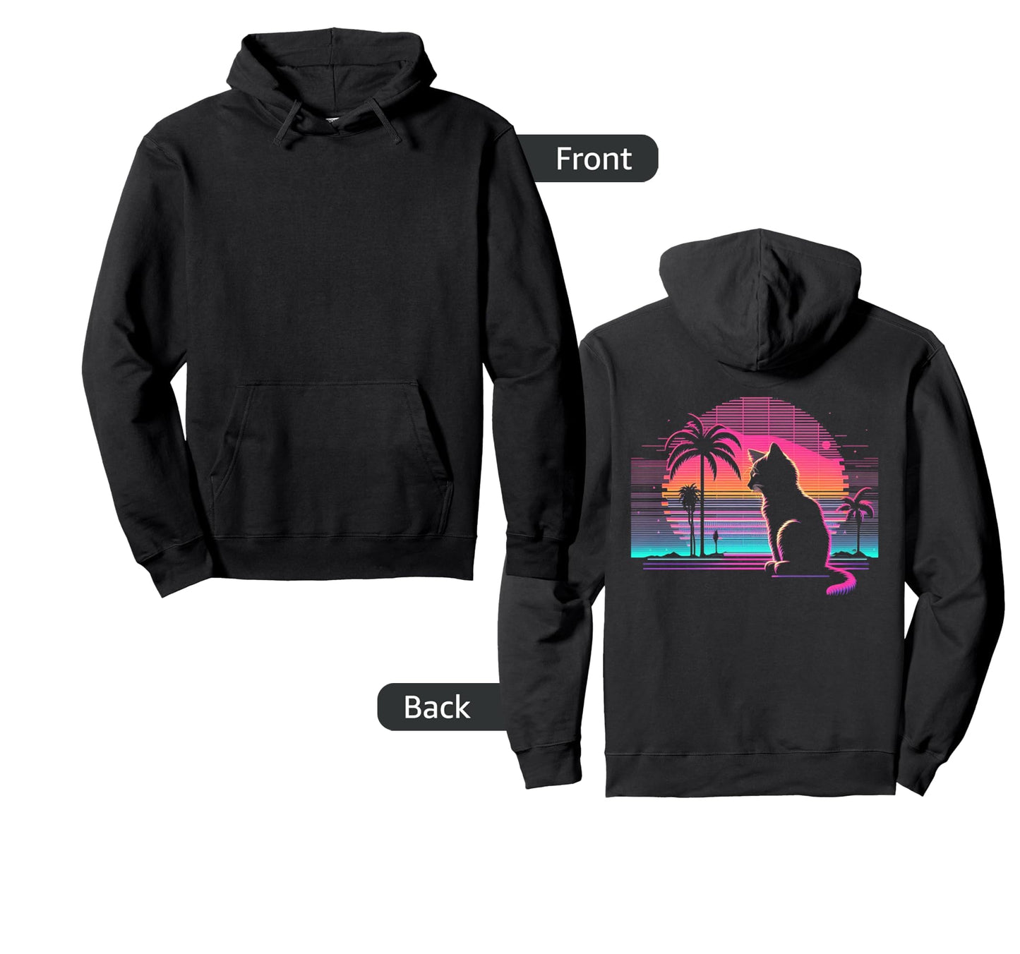 Cat Vaporwave Retrowave Aesthetic Hoodie - Fun Novelty Design Men Women