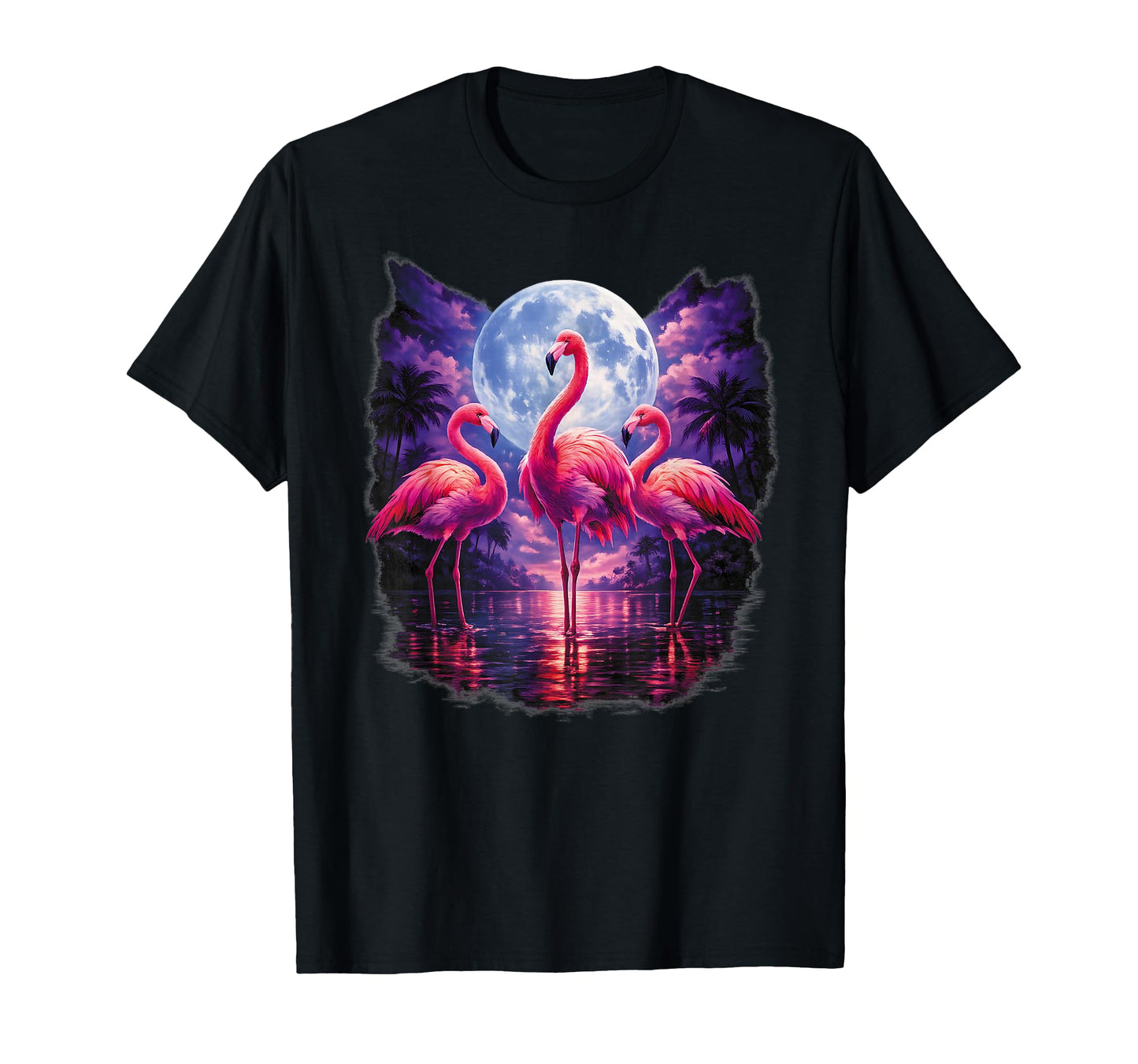 Three Flamingos Moon Florida T-Shirt - Fun Novelty Design Men Women