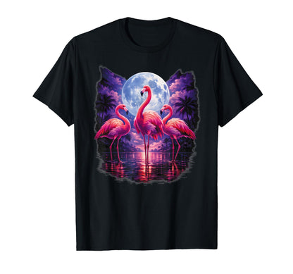 Three Flamingos Moon Florida T-Shirt - Fun Novelty Design Men Women