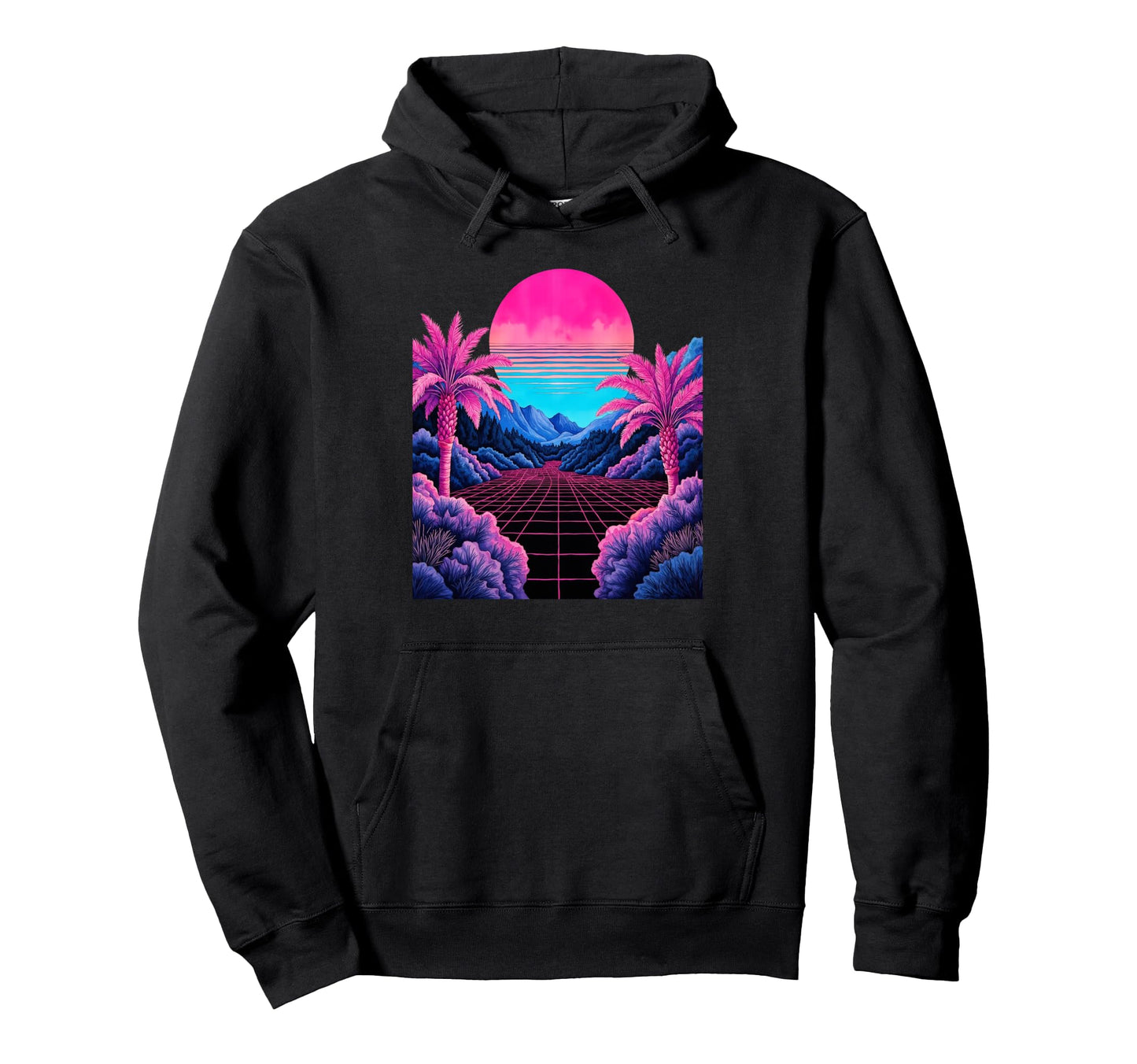 80S Vaporwave Aesthetic Palm Trees Sunset Hoodie - Novelty Apparel Unisex