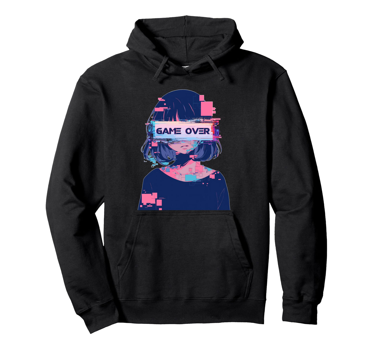Game Over Sad Anime Vaporwave Glitch Hoodie - Custom Art Print Men Women