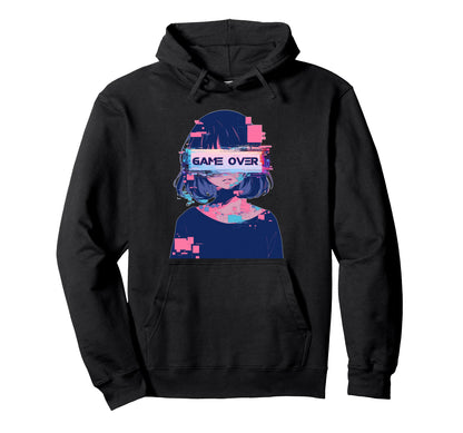 Game Over Sad Anime Vaporwave Glitch Hoodie - Custom Art Print Men Women