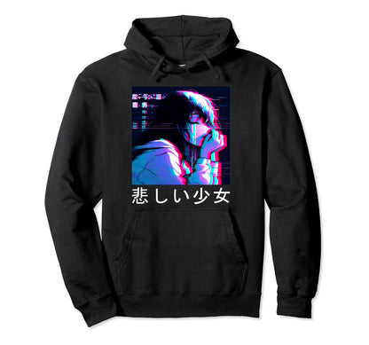 Sad Anime Aesthetic Vaporwave Japanese Hoodie - Custom Art Print Unisex