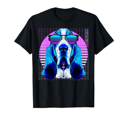 Basset Hound Sunglasses Dog Vaporwave T-Shirt - Trendy Graphic Unisex