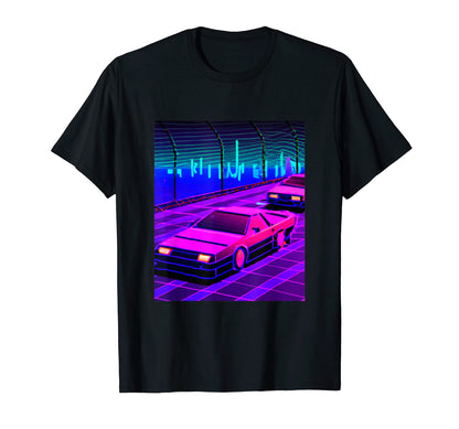 Vaporwave Car Synthwave City T-Shirt - Fun Novelty Design for Adults