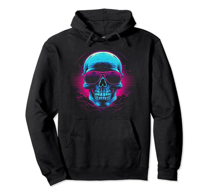Skull Vaporwave Retrowave Aesthetic Hoodie - Fun Novelty Design Men Women