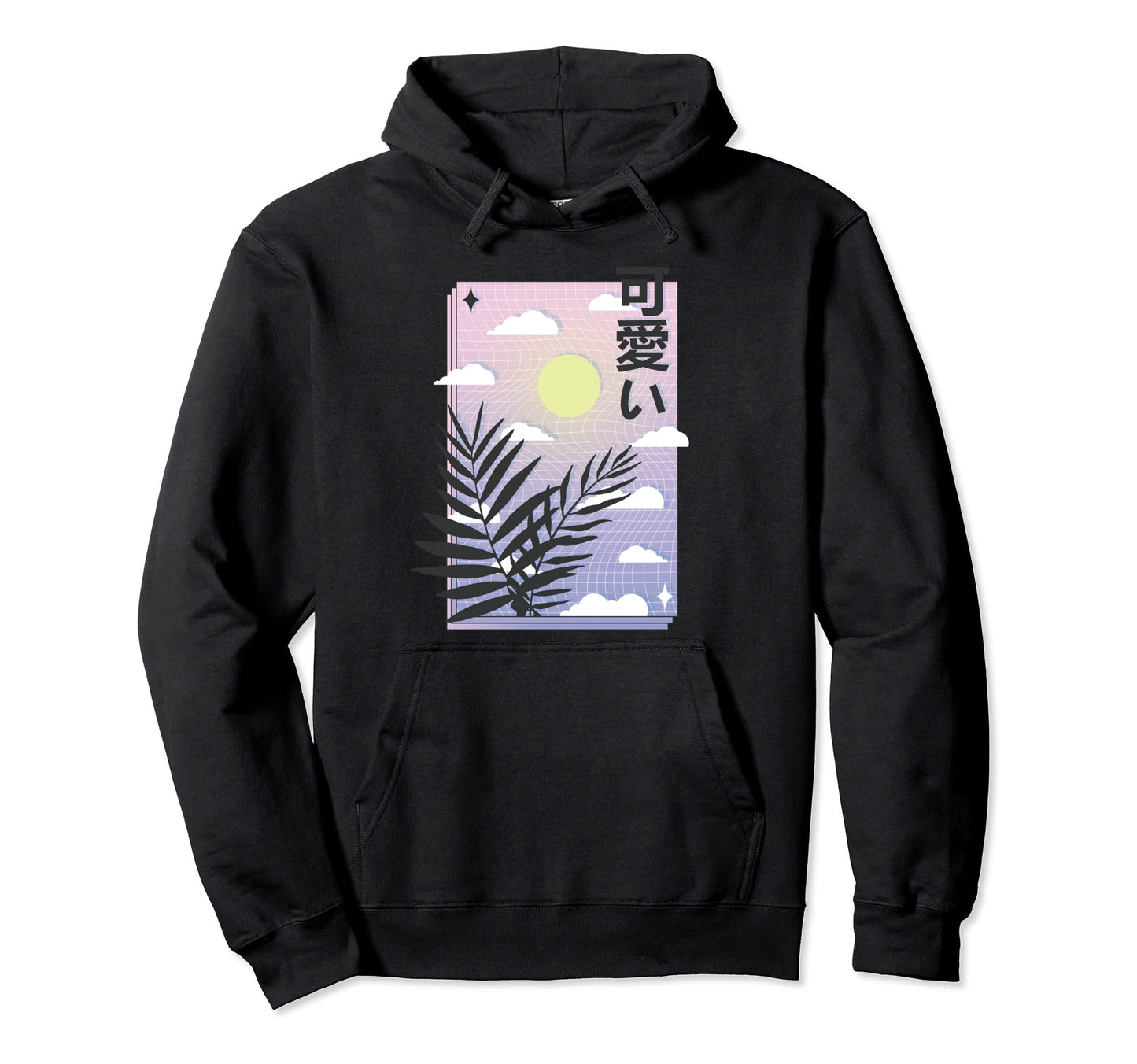 Vaporwave Japanese Aesthetic Pastel Grid Hoodie - Trendy Graphic Unisex