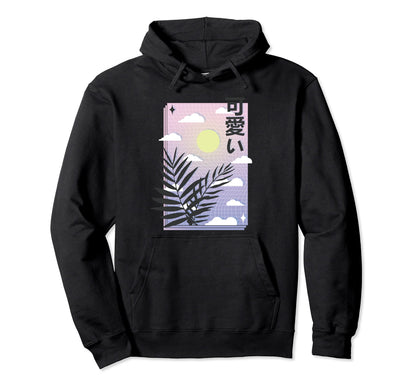 Vaporwave Japanese Aesthetic Pastel Grid Hoodie - Trendy Graphic Unisex