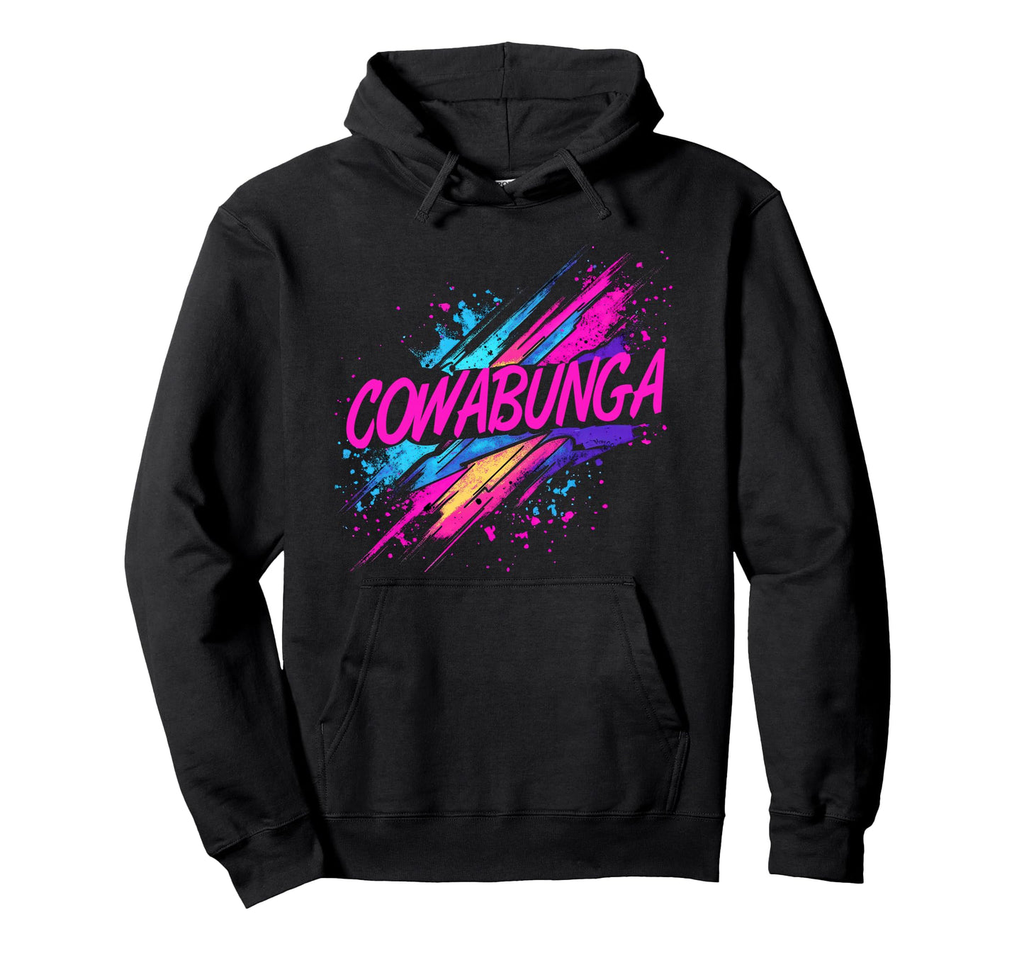 Cowabunga 80S 90S Nostalgia Slang Neon Hoodie - Graphic Print for Adults