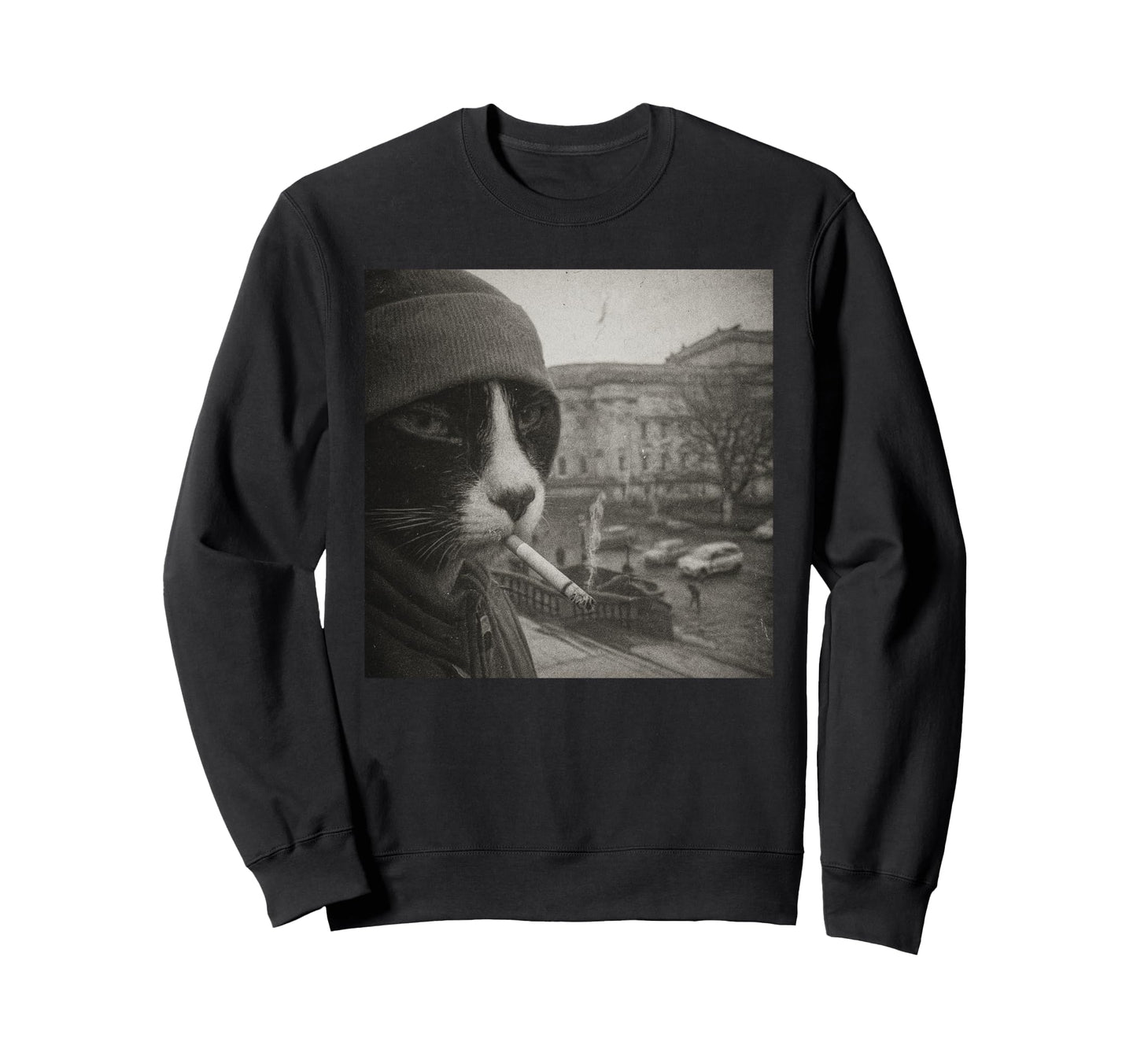 Funny Smoking Cat Cigarette Kitty Sweatshirt - Fun Novelty Design Unisex