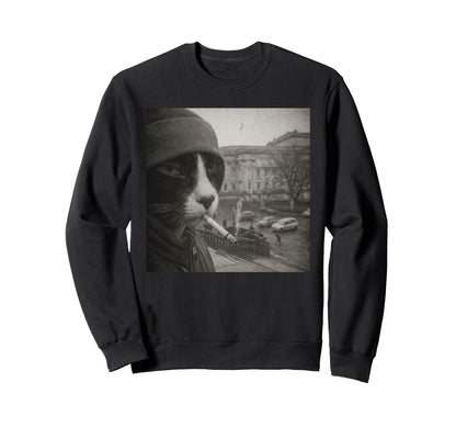 Funny Smoking Cat Cigarette Kitty Sweatshirt - Fun Novelty Design Unisex