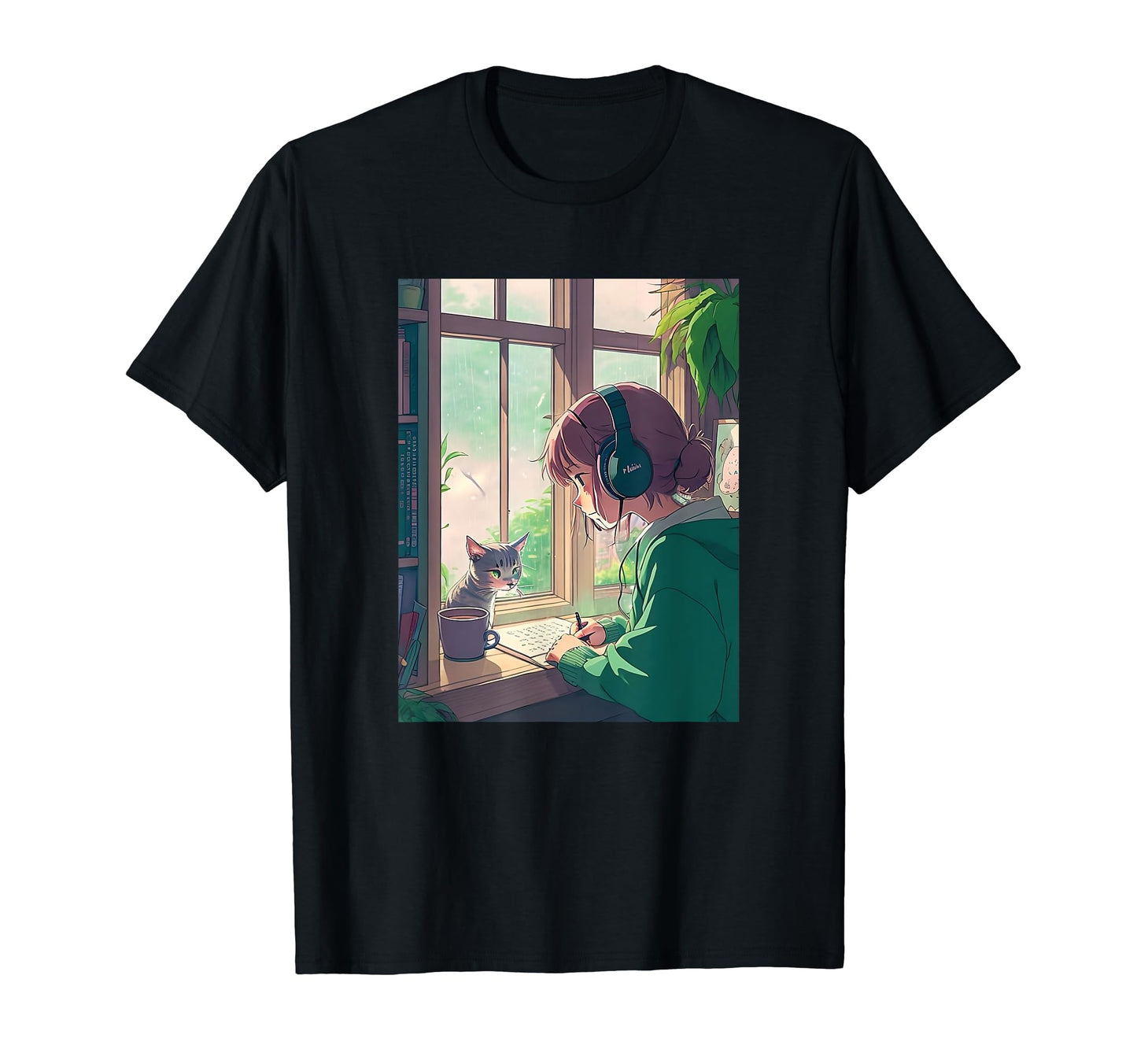 Lofi Anime Headphones Cat 90S Vaporwave T-Shirt - Graphic Print Men Women