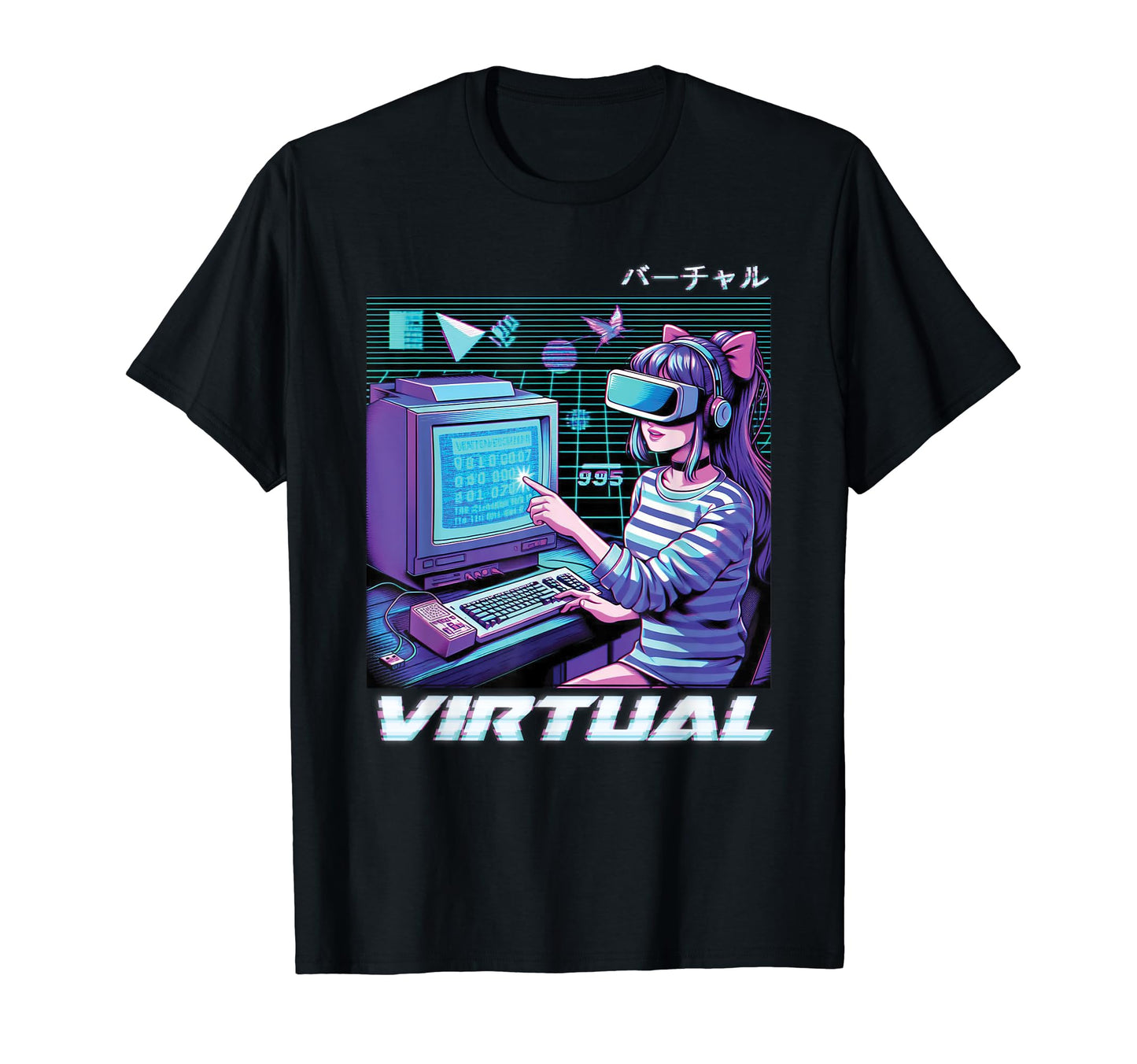 Virtual Anime Vaporwave Aesthetic T-Shirt - Minimalist Print for Adults
