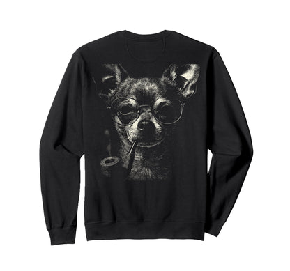 Chihuahua Smoking Pipe Glasses Sweatshirt - Unique Graphic Men Women