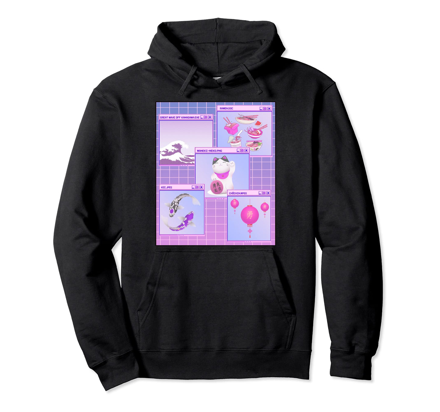 Japanese Vaporwave Aesthetic Kanagawa Hoodie - Trendy Graphic for Adults