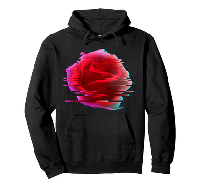 Glitch Rose Vaporwave Aesthetic Trippy Hoodie - Graphic Print Men Women