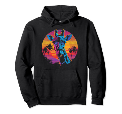 Giraffe Vaporwave Aesthetic Synthwave 80S Hoodie - Novelty Apparel Unisex