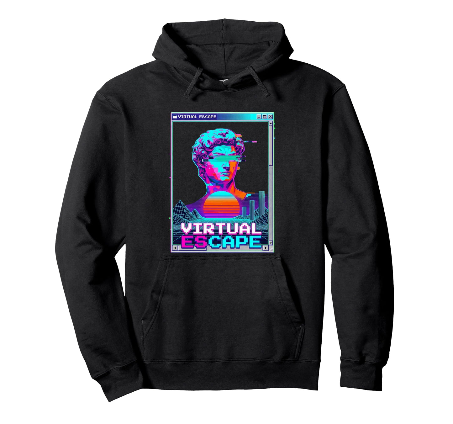 Virtual Escape Vaporwave Glitch Hoodie - Custom Art Print for Adults