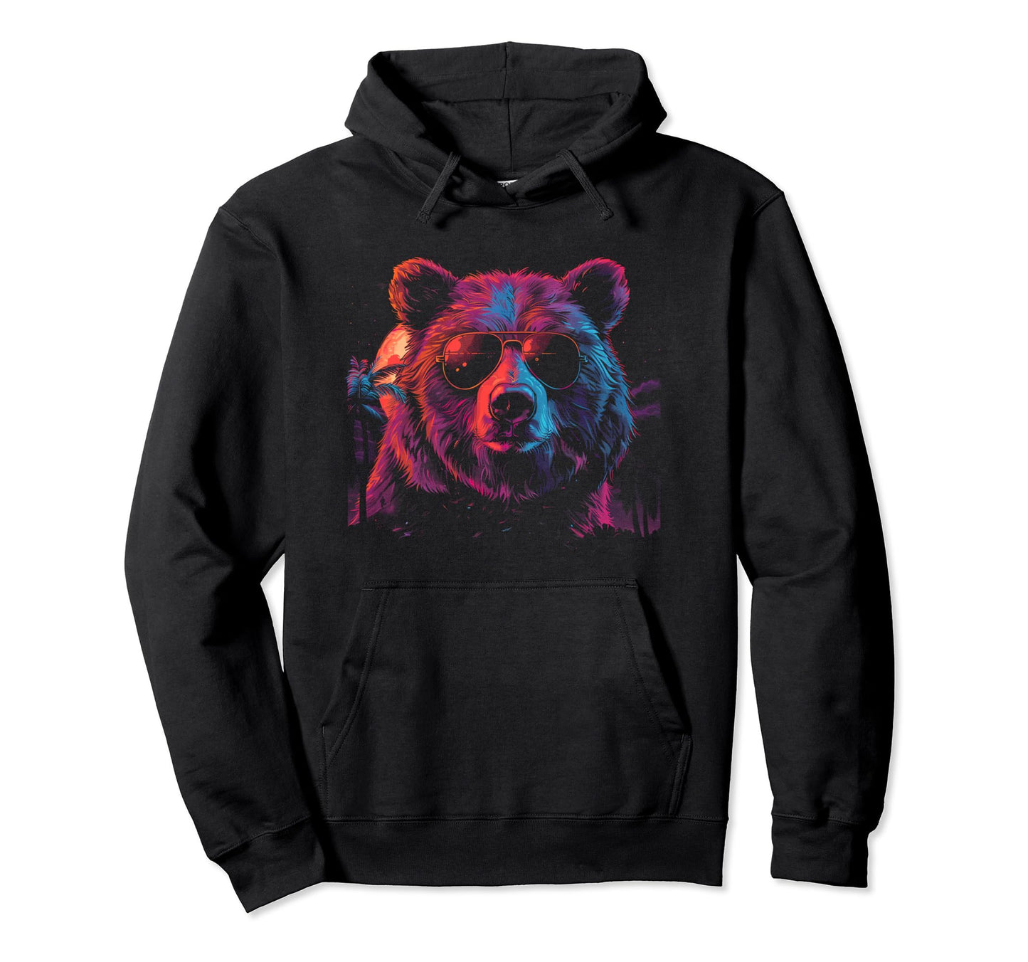 Bear Vaporwave Aesthetic Hoodie - Casual Everyday Wear for Adults