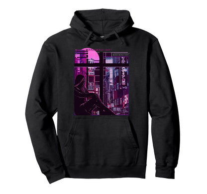 Sad Anime Japanese Vaporwave Aesthetic Hoodie - Novelty Apparel for Adults