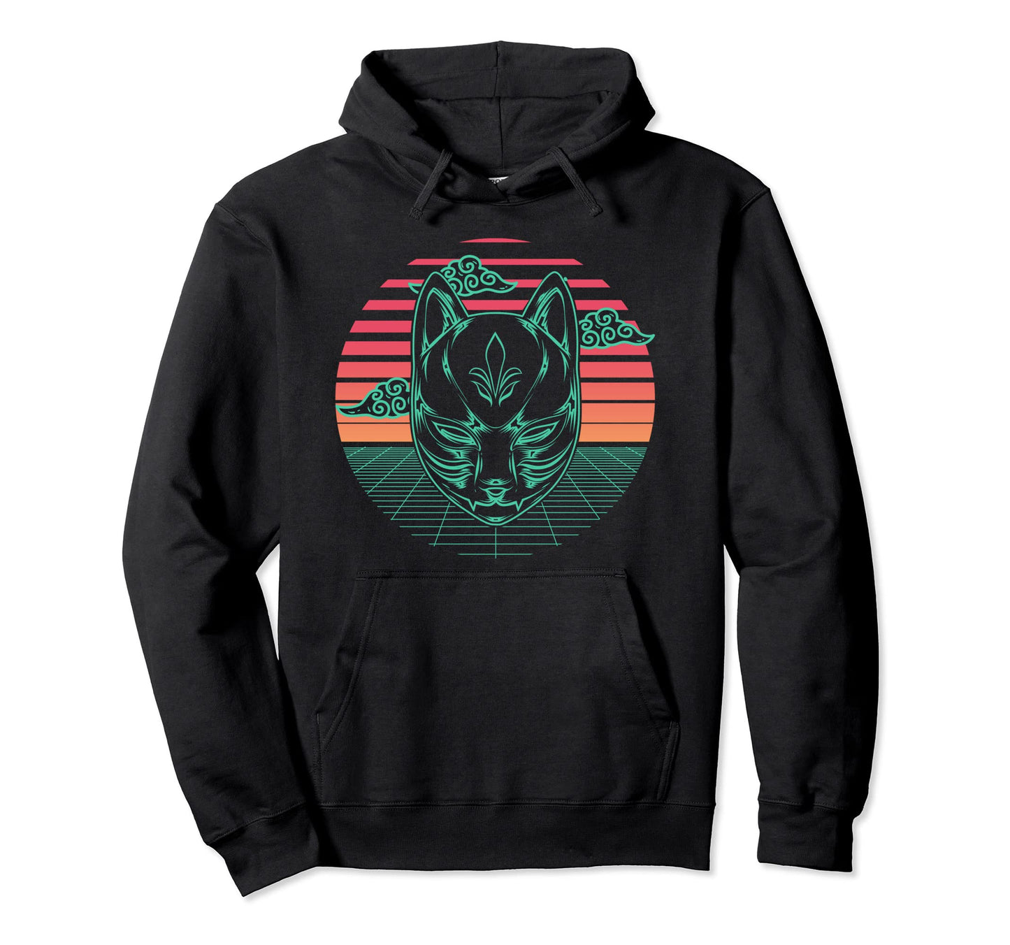 Kitsune Fox Mask Yokai Japanese Hoodie - Novelty Apparel for Adults