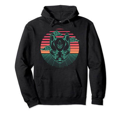 Kitsune Fox Mask Yokai Japanese Hoodie - Novelty Apparel for Adults