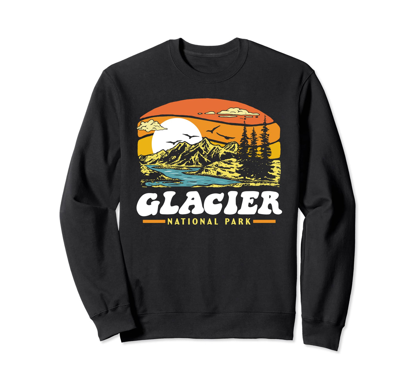Glacier National Park 80S Mountains Sweatshirt - Unique Graphic Men Women