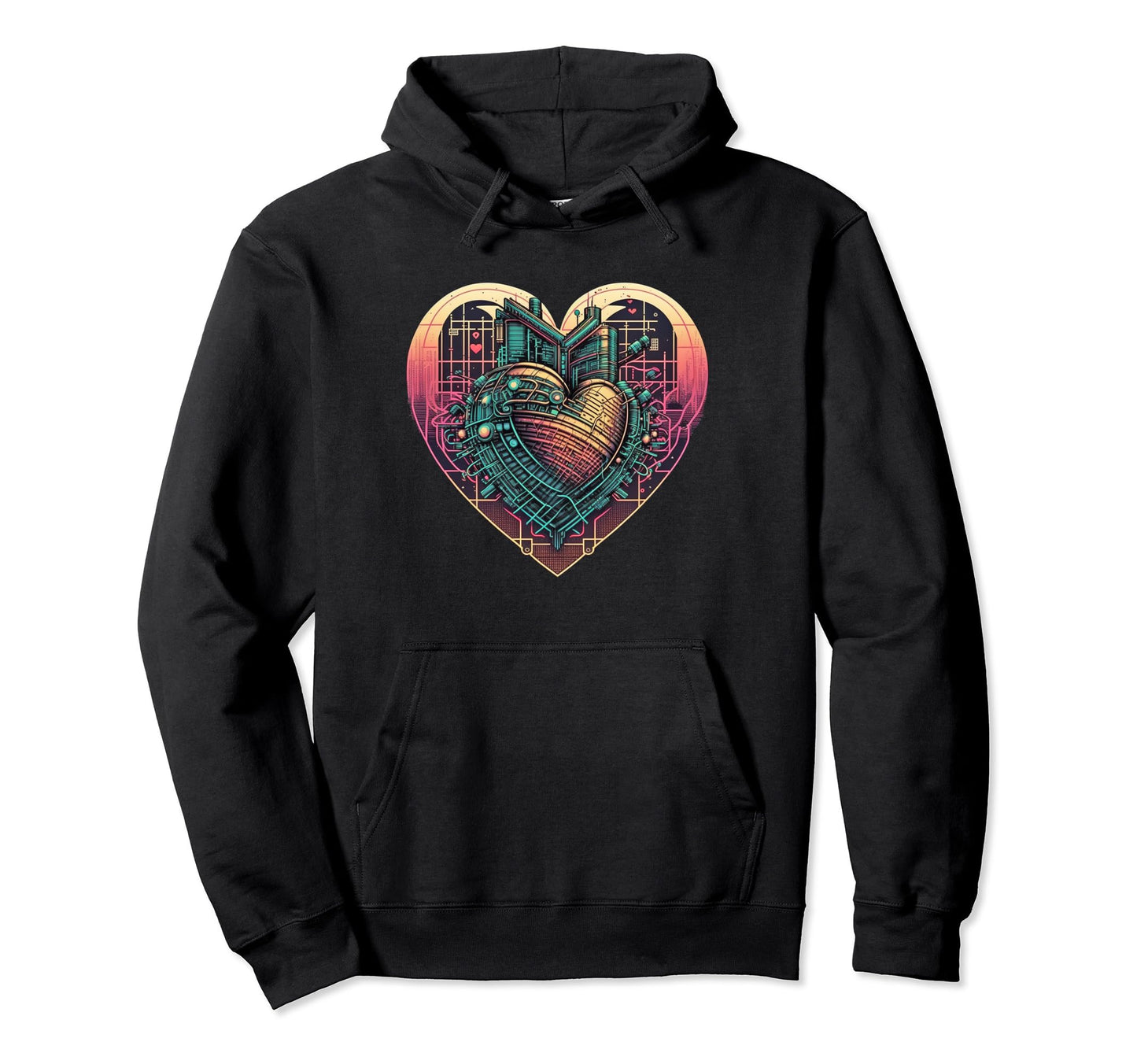 Vaporwave Aesthetic Heart Sculpture Hoodie - Custom Art Print for Adults
