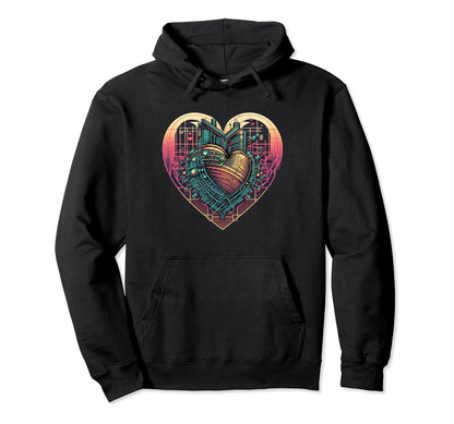 Vaporwave Aesthetic Heart Sculpture Hoodie - Custom Art Print for Adults