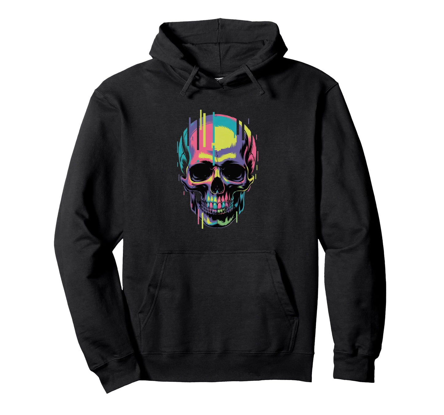 Vibrant Glitch Skull Vaporwave Hoodie - Fun Novelty Design Men Women