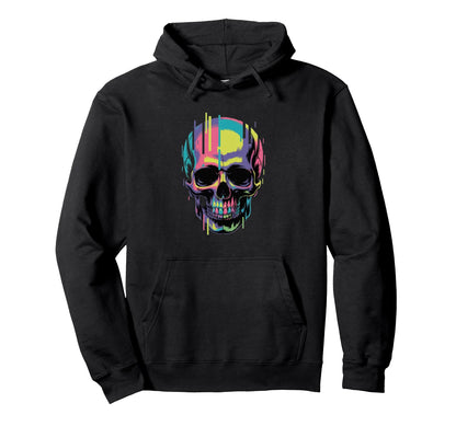 Vibrant Glitch Skull Vaporwave Hoodie - Fun Novelty Design Men Women