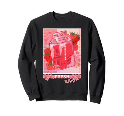 Japanese 90S Kawaii Strawberry Sweatshirt - Minimalist Print Men Women