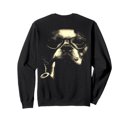 French Bulldog Glasses Smoking Pipe Sweatshirt - Unique Graphic for Adults