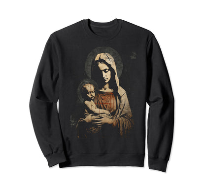 Mary Jesus Distressed 90S Goth Sweatshirt - Trendy Graphic Men Women
