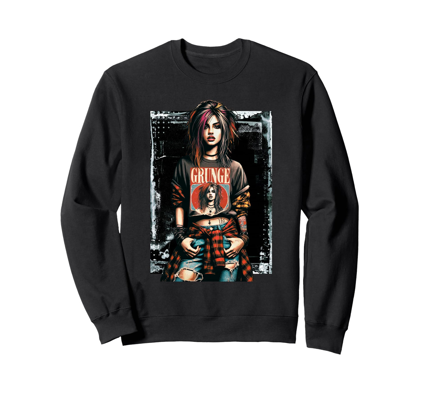 Punk Grunge Graffiti 90S Distressed Sweatshirt - Graphic Print Men Women