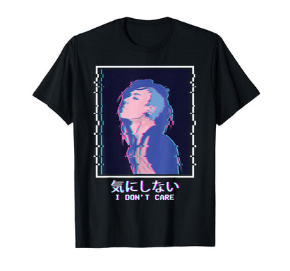 I Dont Care Sad Anime Punk Emo T-Shirt - Minimalist Print for Adults