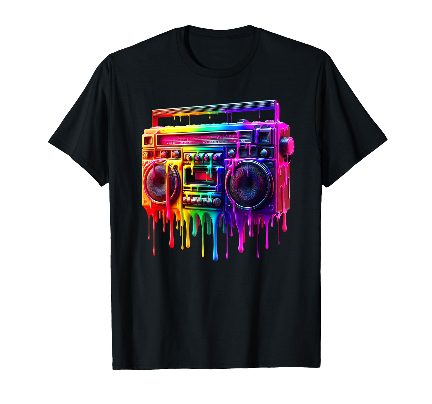 Dripping Paint Boombox Old School 80S T-Shirt - Unique Graphic Men Women