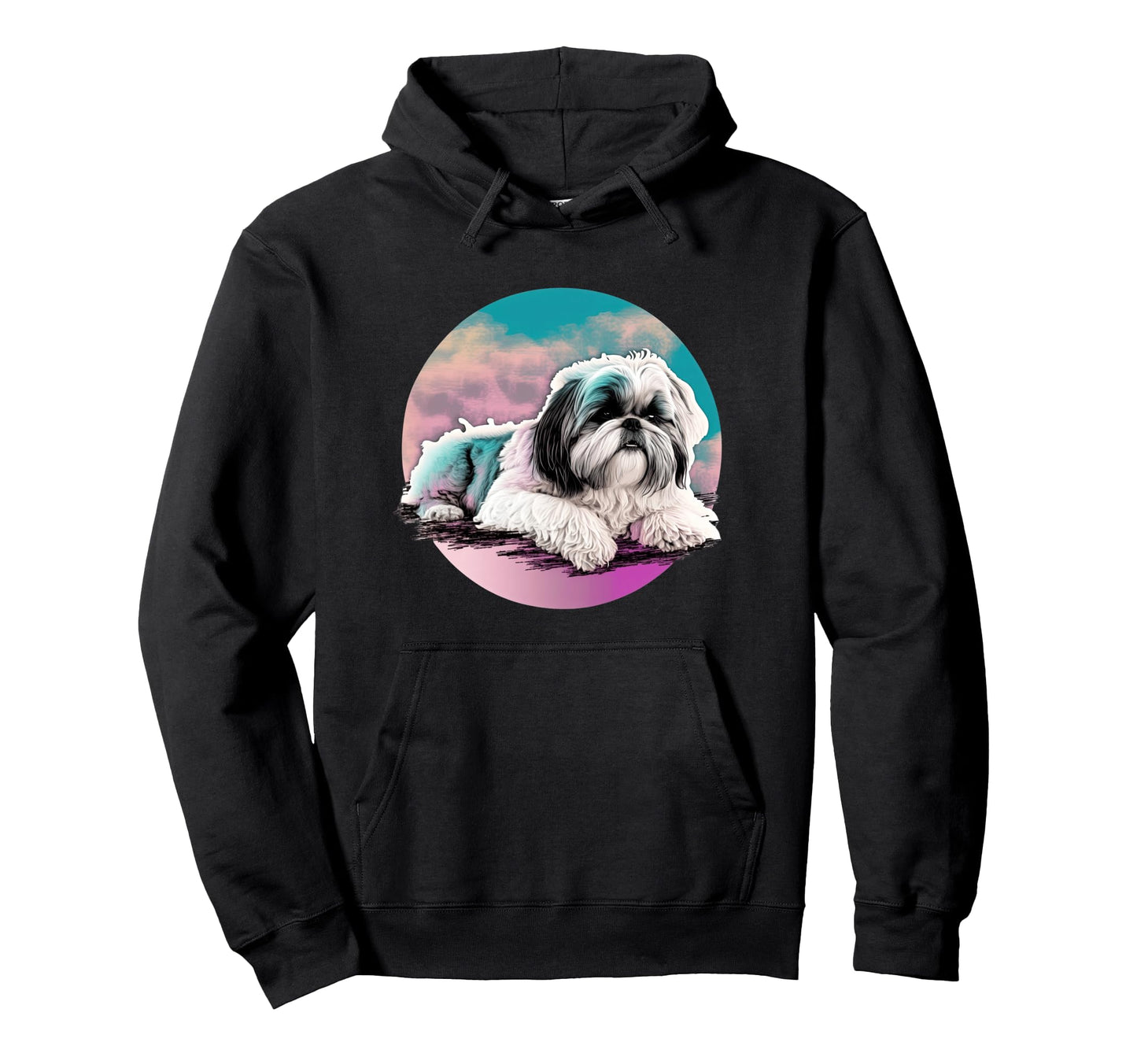 Shih Tzu Vaporwave Retrowave Aesthetic Hoodie - Minimalist Print for Adults