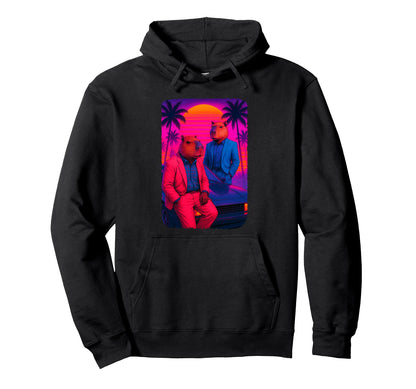 80S Capybara Vaporwave Sunset Aesthetic Hoodie - Unique Graphic Men Women