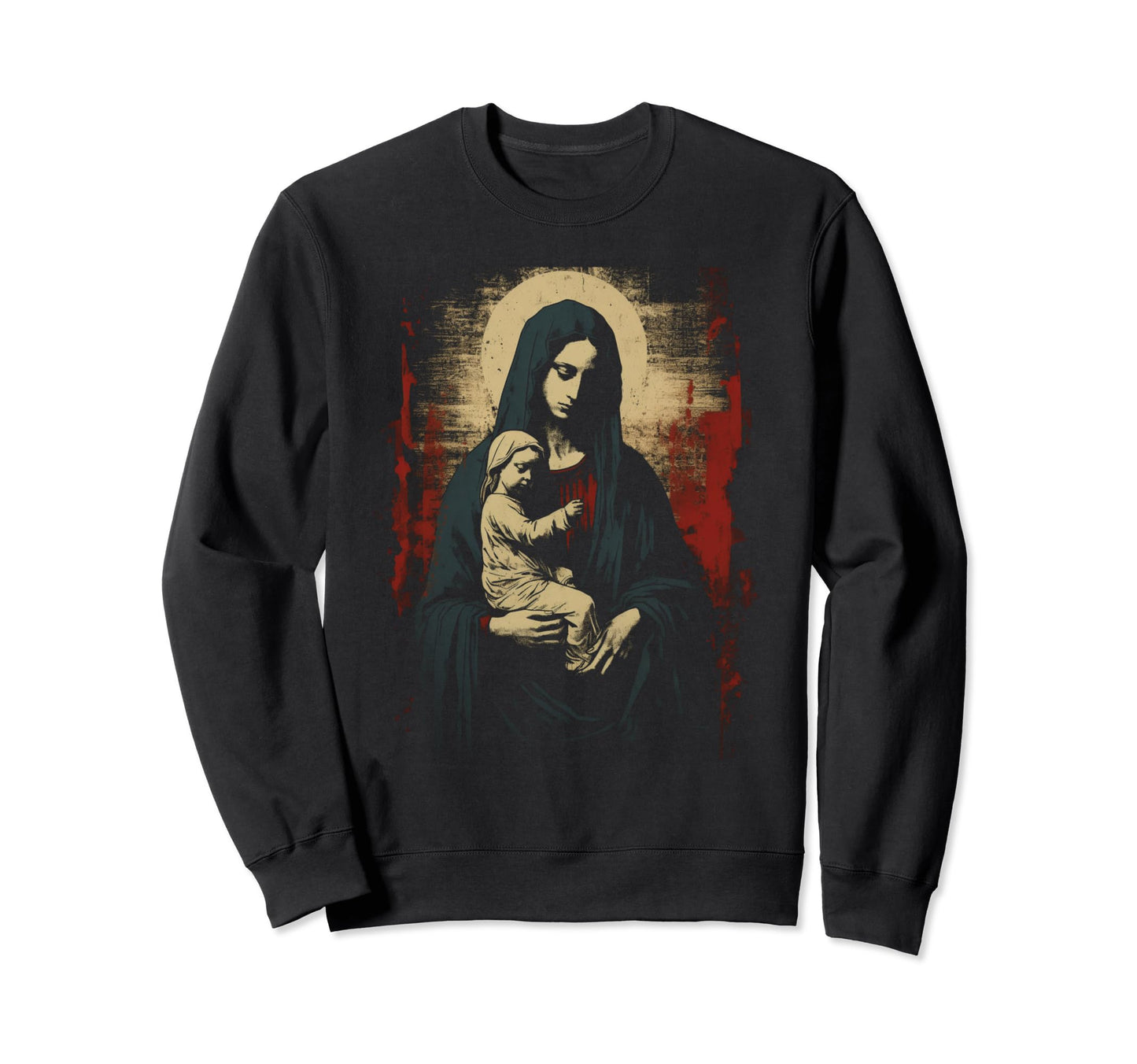 Mary Jesus Distressed 90S Goth Sweatshirt - Custom Art Print Men Women