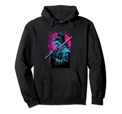 Vaporwave Aesthetic Cyberpunk Samurai Hoodie - Minimalist Print Unisex