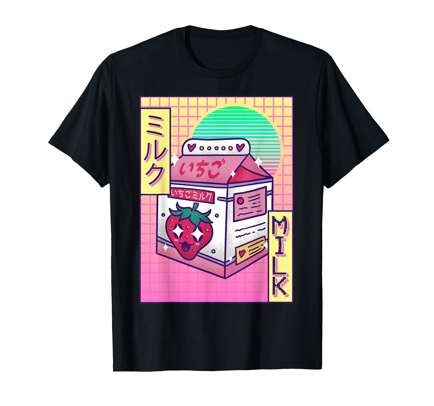 Kawaii Strawberry Milk Carton Japanese T-Shirt - Unique Graphic Men Women